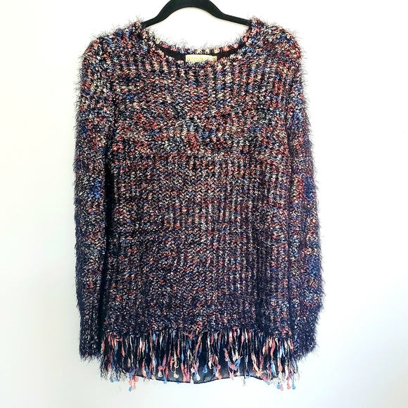 Amo & Roma fringe fuzzy knit sweater - Picture 1 of 8